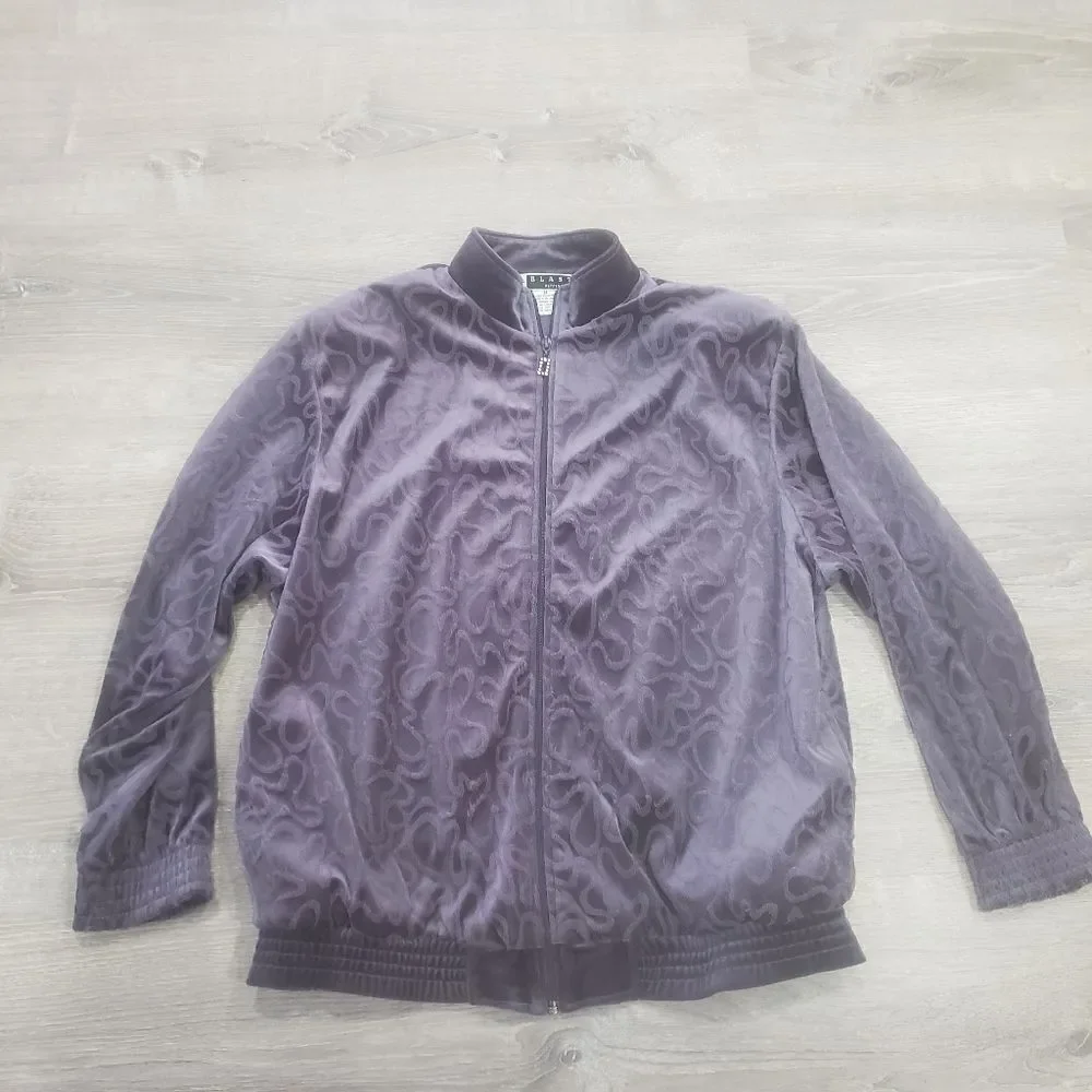 Blast Petites‎ Womens Purple Polyester Velour Long Sleeve Warmup Jacket Size M